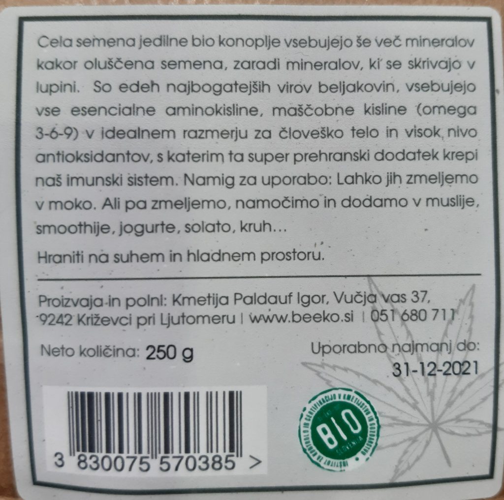 BIO KONOPLJINO SEME 250g (PALDAUF) - Image 2