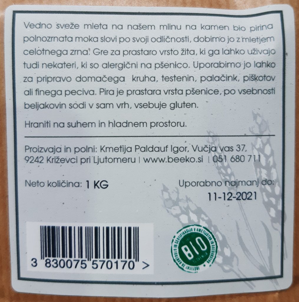 BIO PIRINA POLNOZRNATA MOKA 1kg (PALDAUF) - Image 2